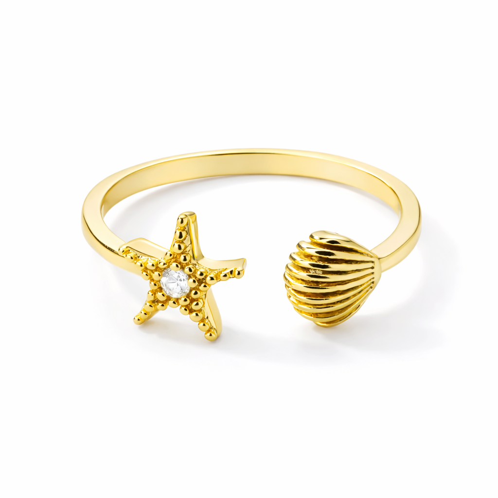 The Gold Marina Star & Shell Adjustable Ring