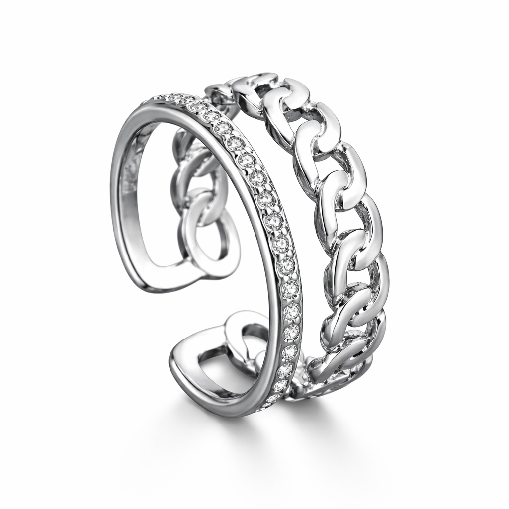 The Silver Arabella Riviera Link Statement Duo Stack Ring