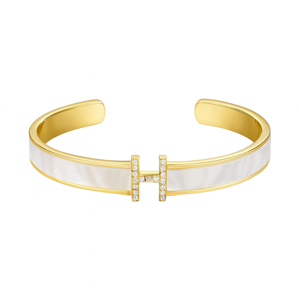The Golden Pearly White H Bangle