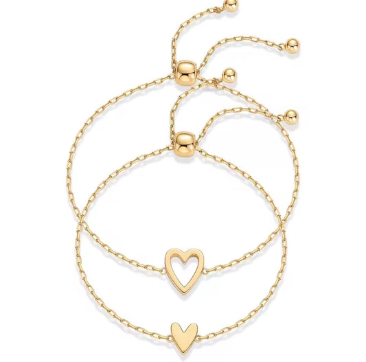 The Gold Friendship Heart Adjustable Bracelet Set