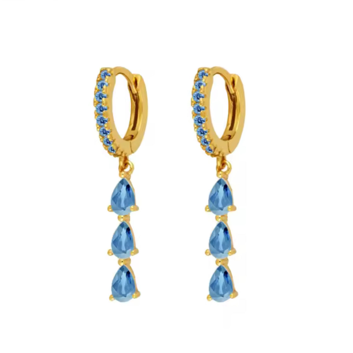 The Gold Blue Dangle Cascade Earrings