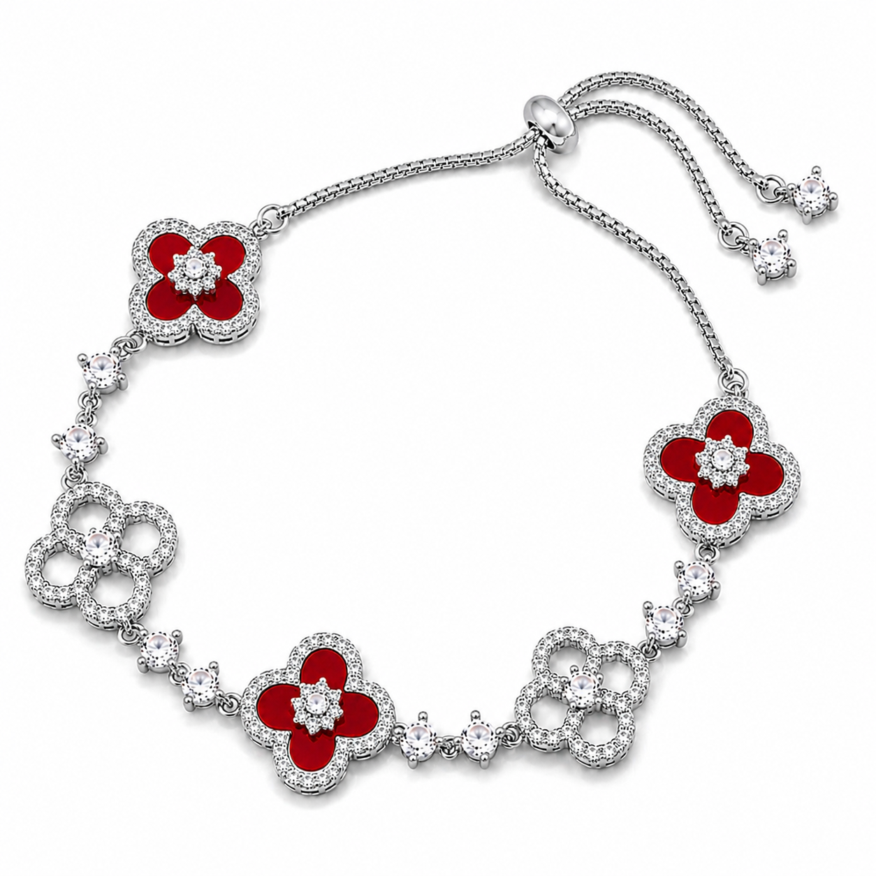 The Silver Sparkling Enchanted Arabia Clover Adjustable Bracelet