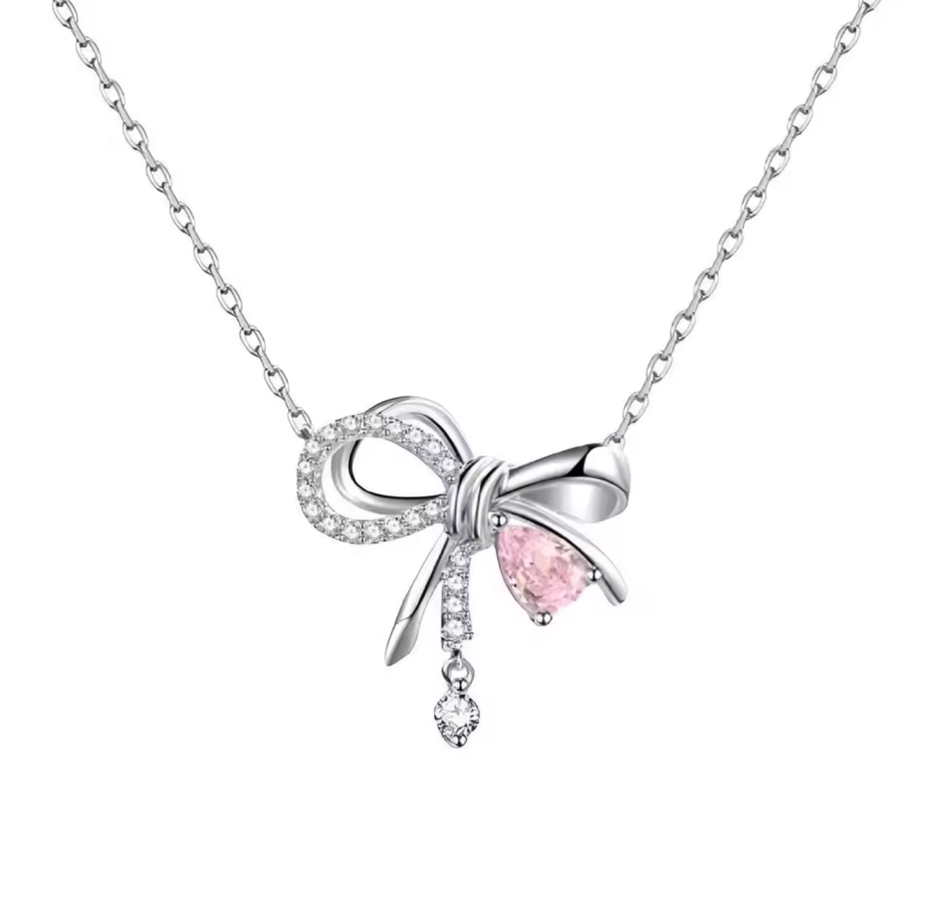 The Pink Sparkling Drape Bow Necklace