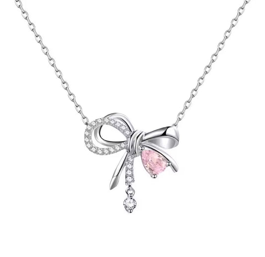 The Pink Sparkling Drape Bow Necklace