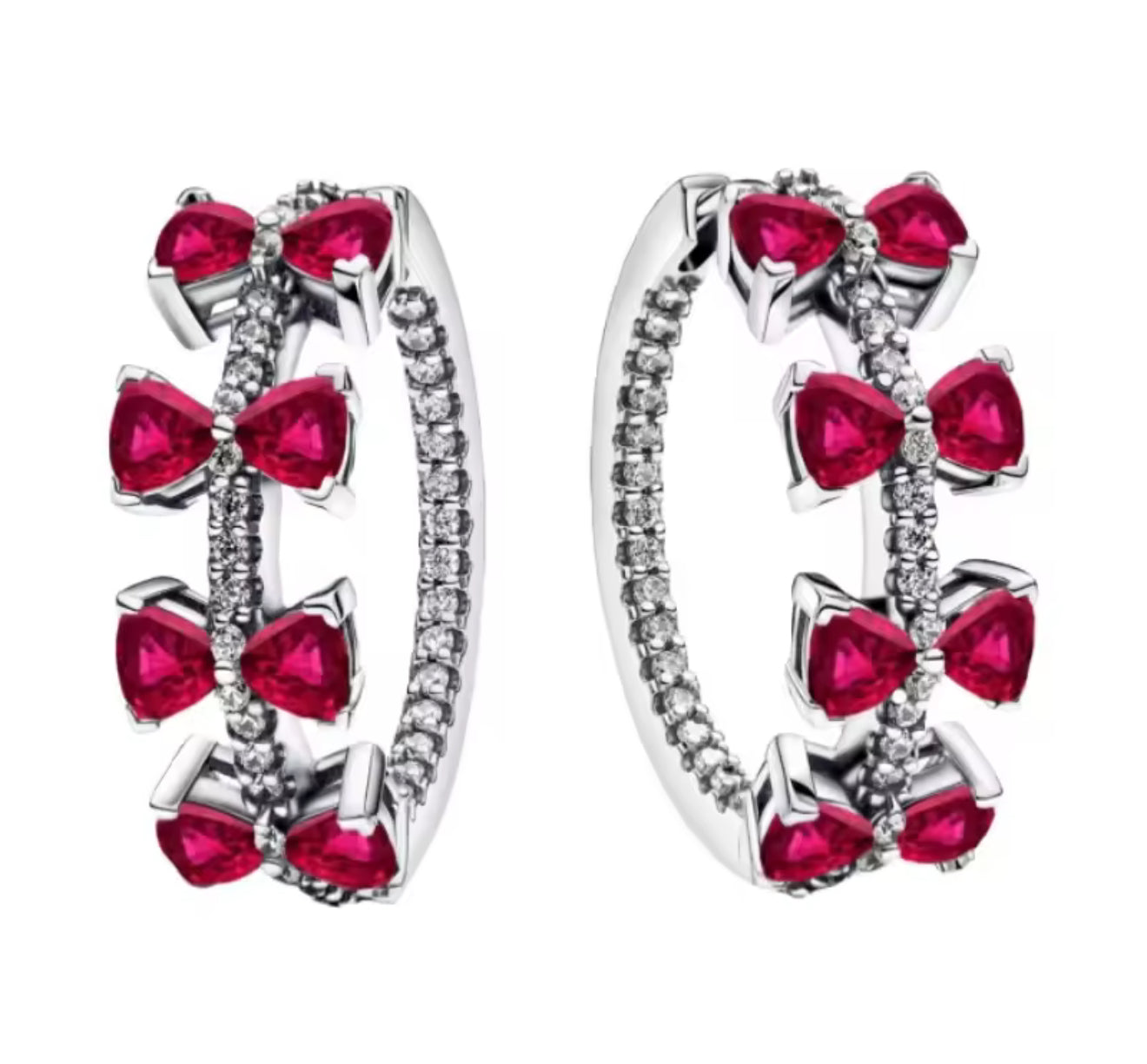 The Silver Large Ruby Red Bow Hoop Earrings