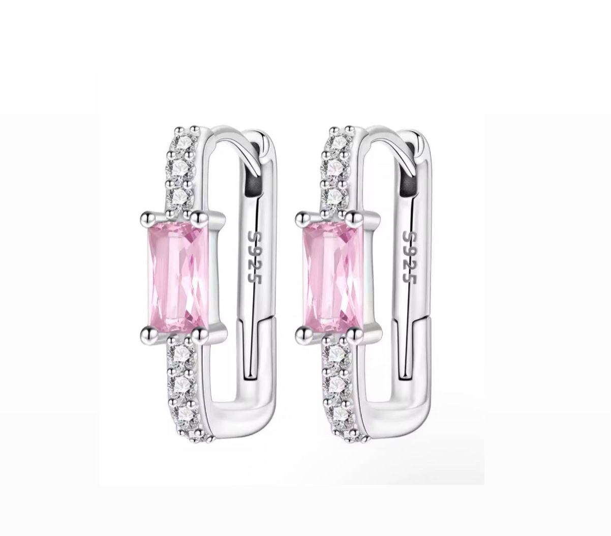 The Elegant Pink Rectangular Gemstone Hoop Earrings