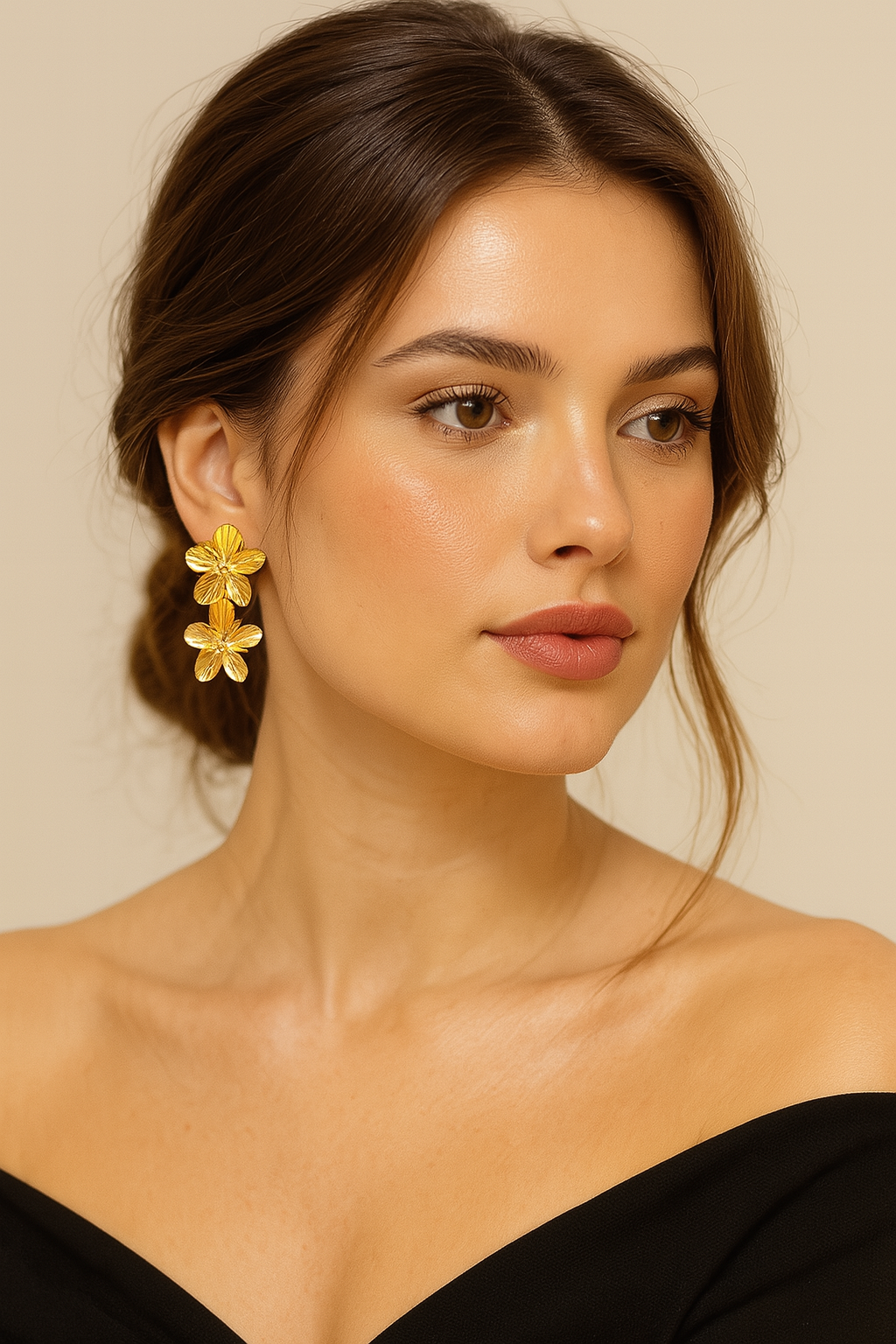 The Gold Hibiscus Halo Drop Earrings