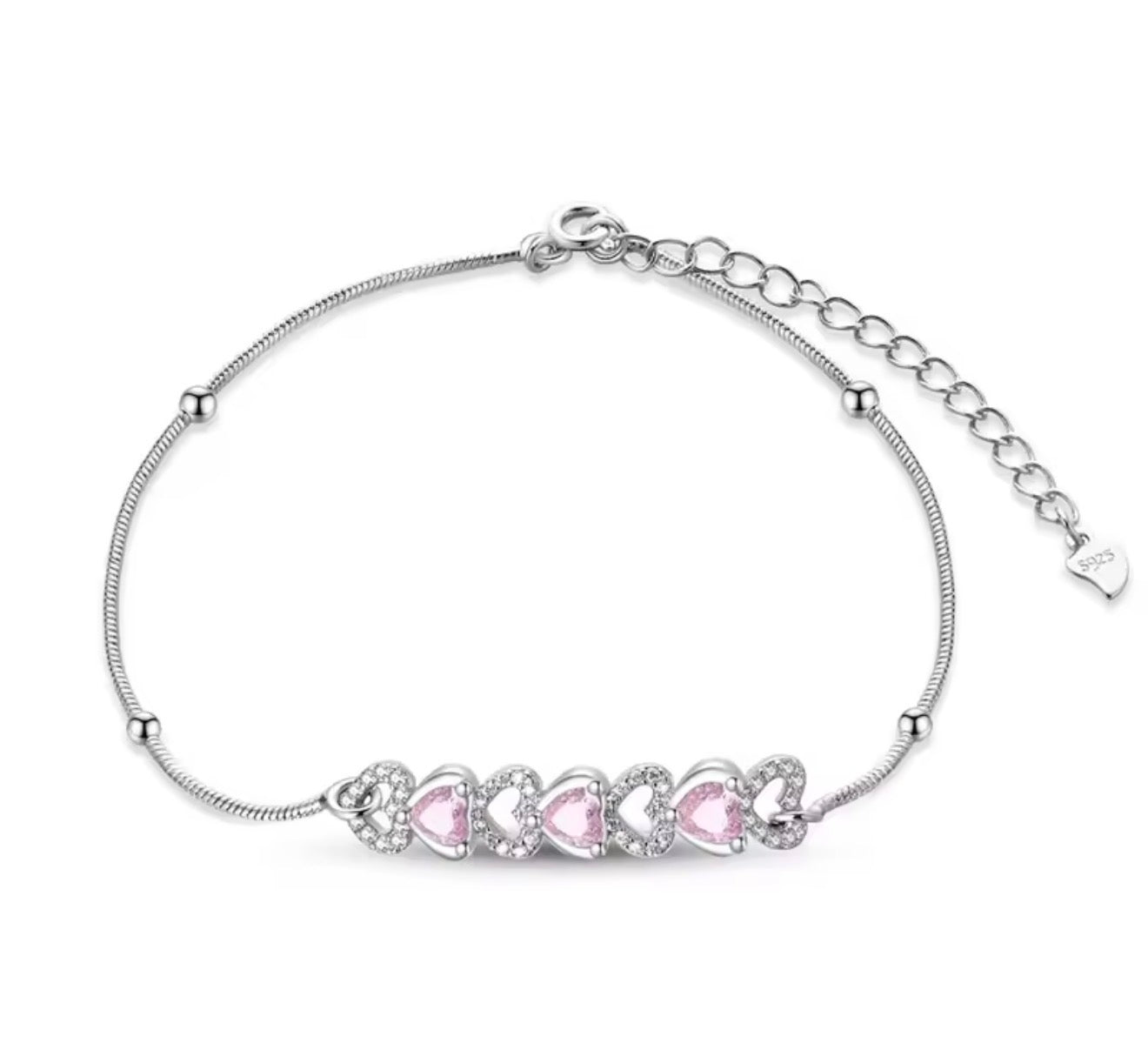 The Silver Dainty Blush Heart Trail Bracelet