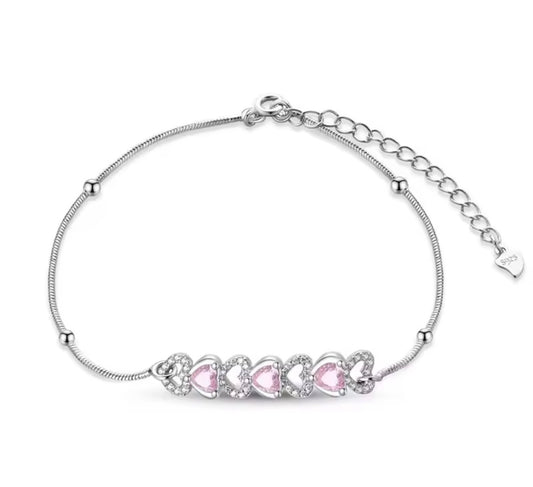 The Silver Dainty Blush Heart Trail Bracelet