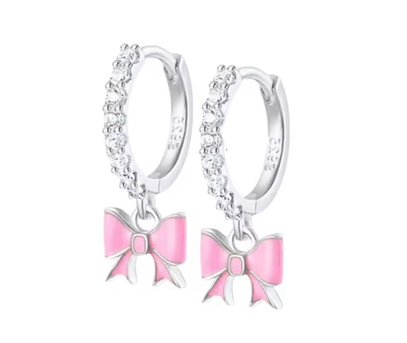 The Silver Sparkling Diamanté Light Pink Bow Huggies