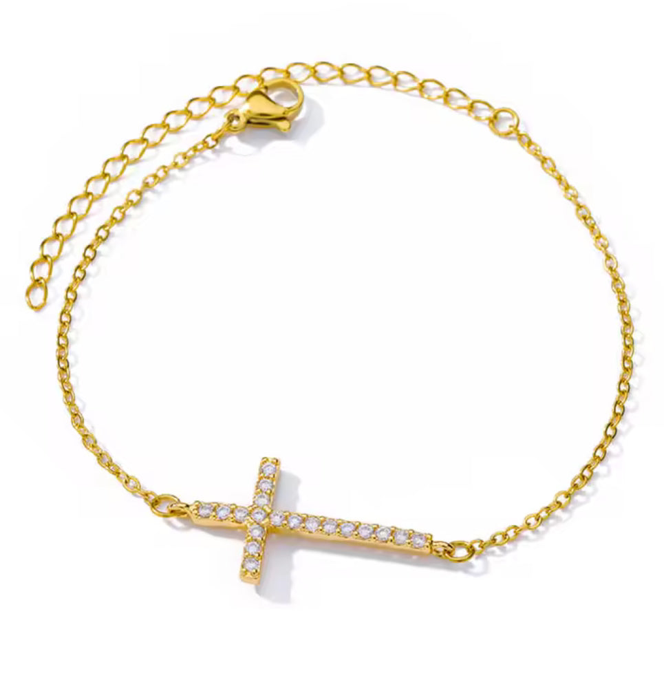 The Gold Dainty Sparkle Cross Bracelet