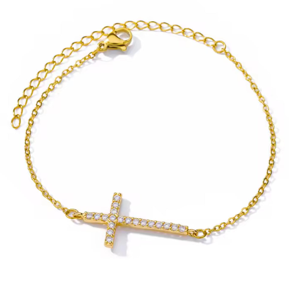The Gold Dainty Sparkle Cross Bracelet