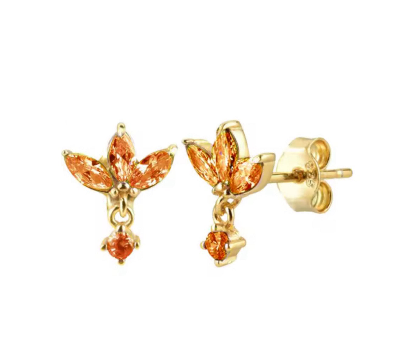 The Golden Orange Flower Drape Stud Earrings