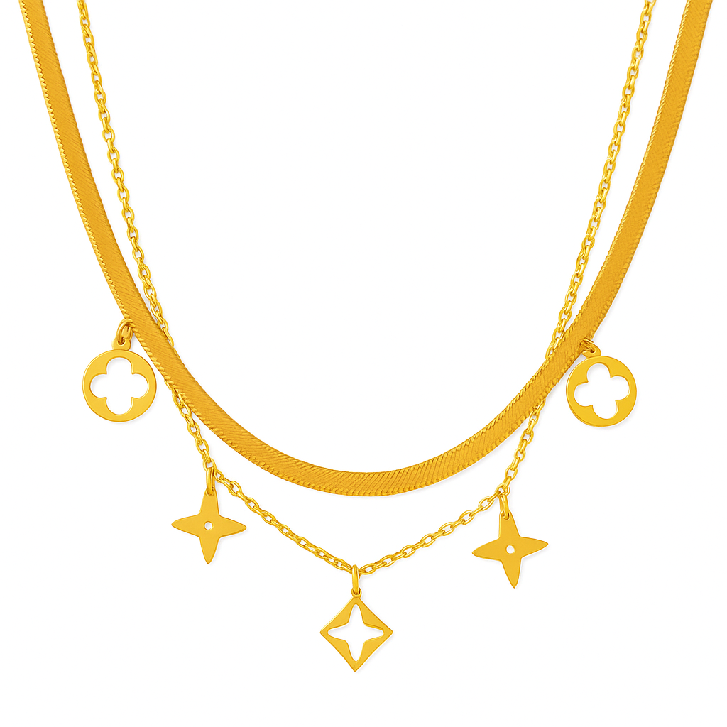 The Golden Bloom Clover Duo-Layer Necklace