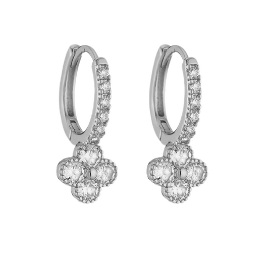 The Silver Glitter Clover Huggies Earrings
