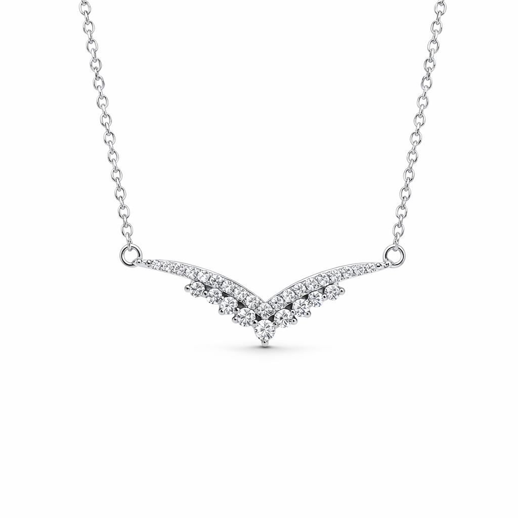 The Silver Vesper Calista Chevron Diamanté Necklace