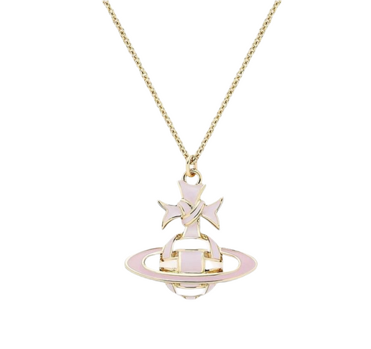 The Gold Bubblegum Pink Saturn Necklace