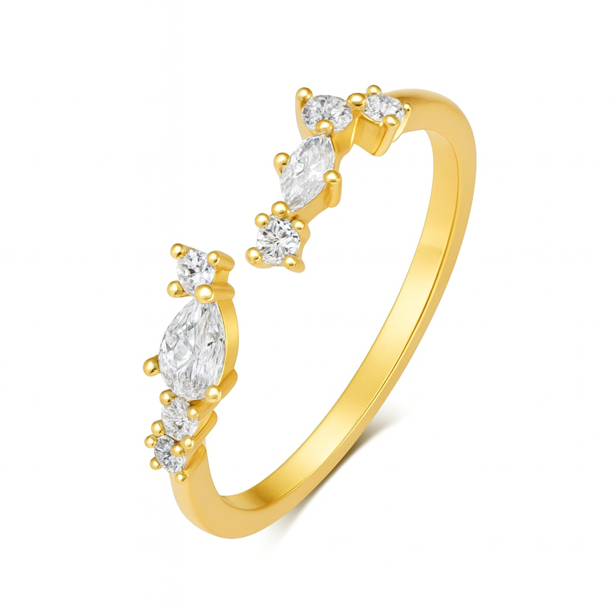 The Gold Minimal Encrusted Sparkle Adjustable Ring