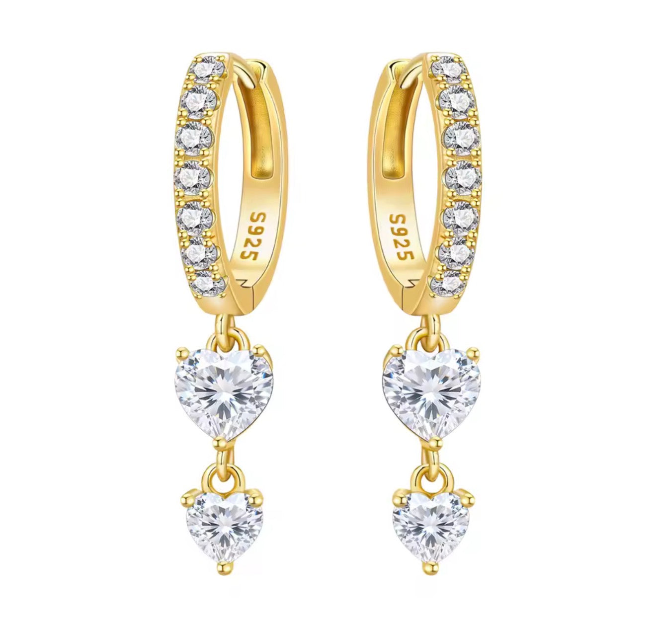 The Gold Devotion Double Duo Heart Cascade Huggies Earrings
