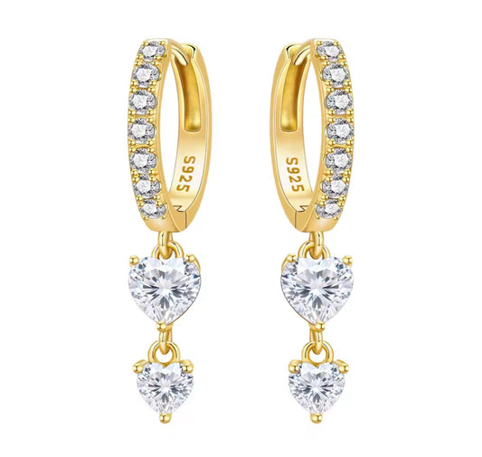The Gold Devotion Double Heart Cascade Earrings