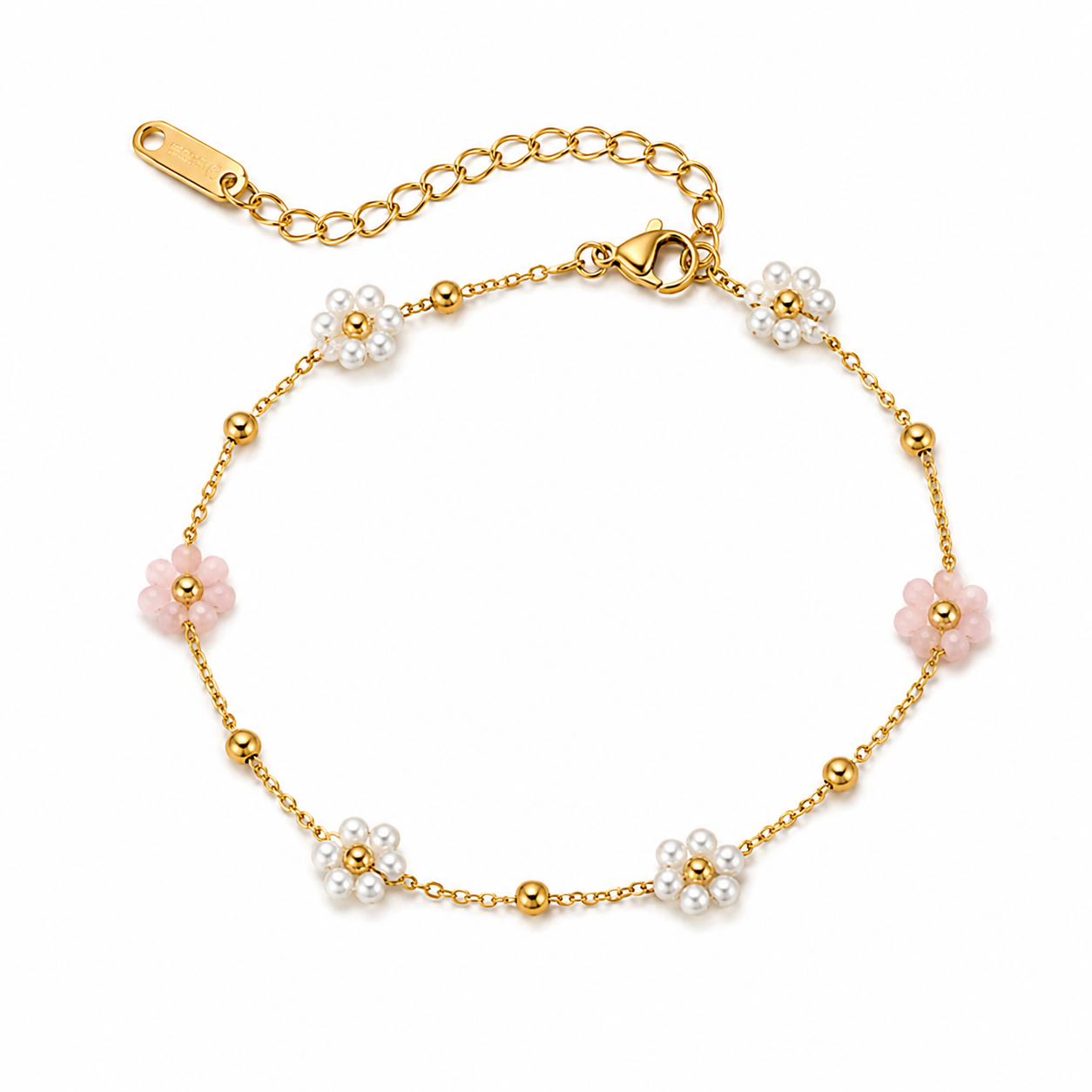 The Gold Daisy Jacob’s Baby Pink Flower Bracelet