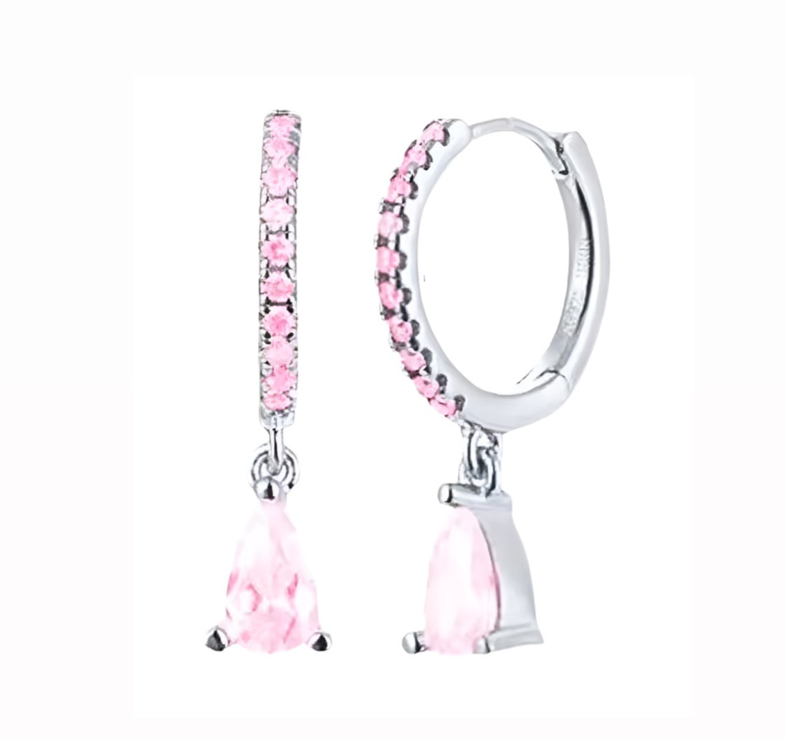 The Silver Sparkling Pink Teardrop Huggies
