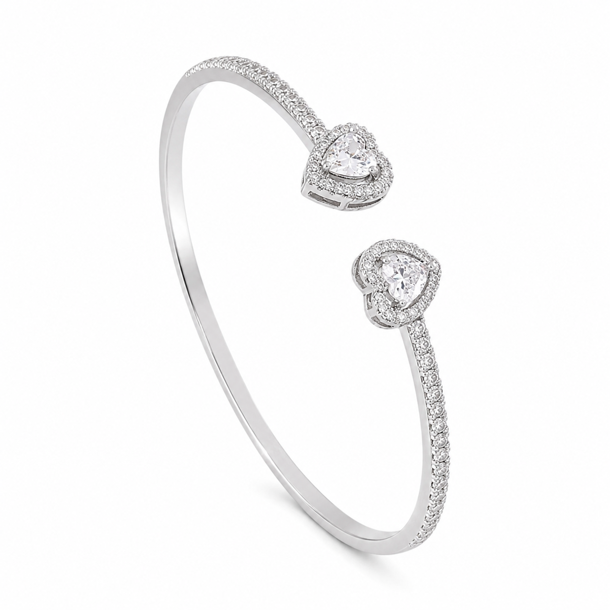 The Silver Sparkling Ariana Grandé Duo Heart Diamanté Adjustable Bangle
