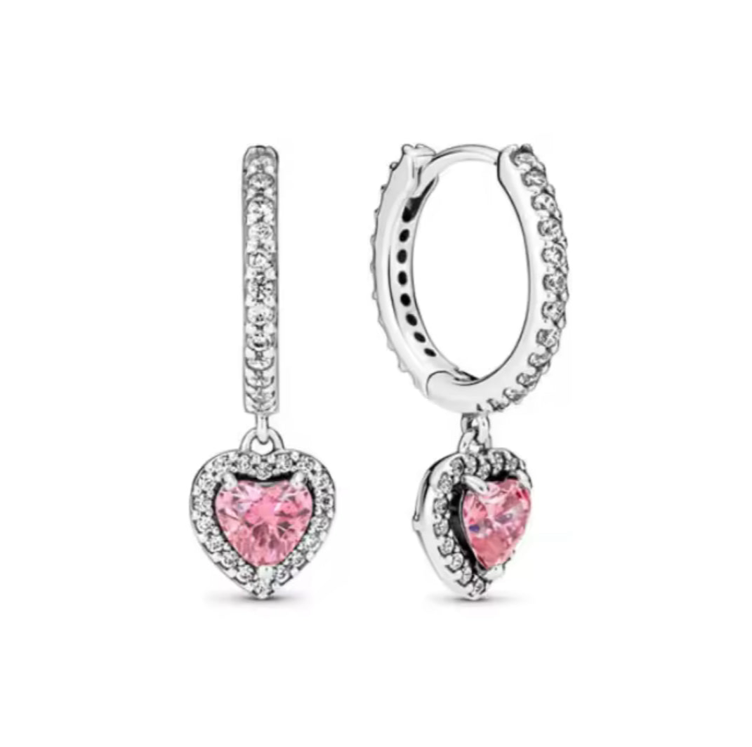 The Silver Pink Celestial Heart Huggies Earrings