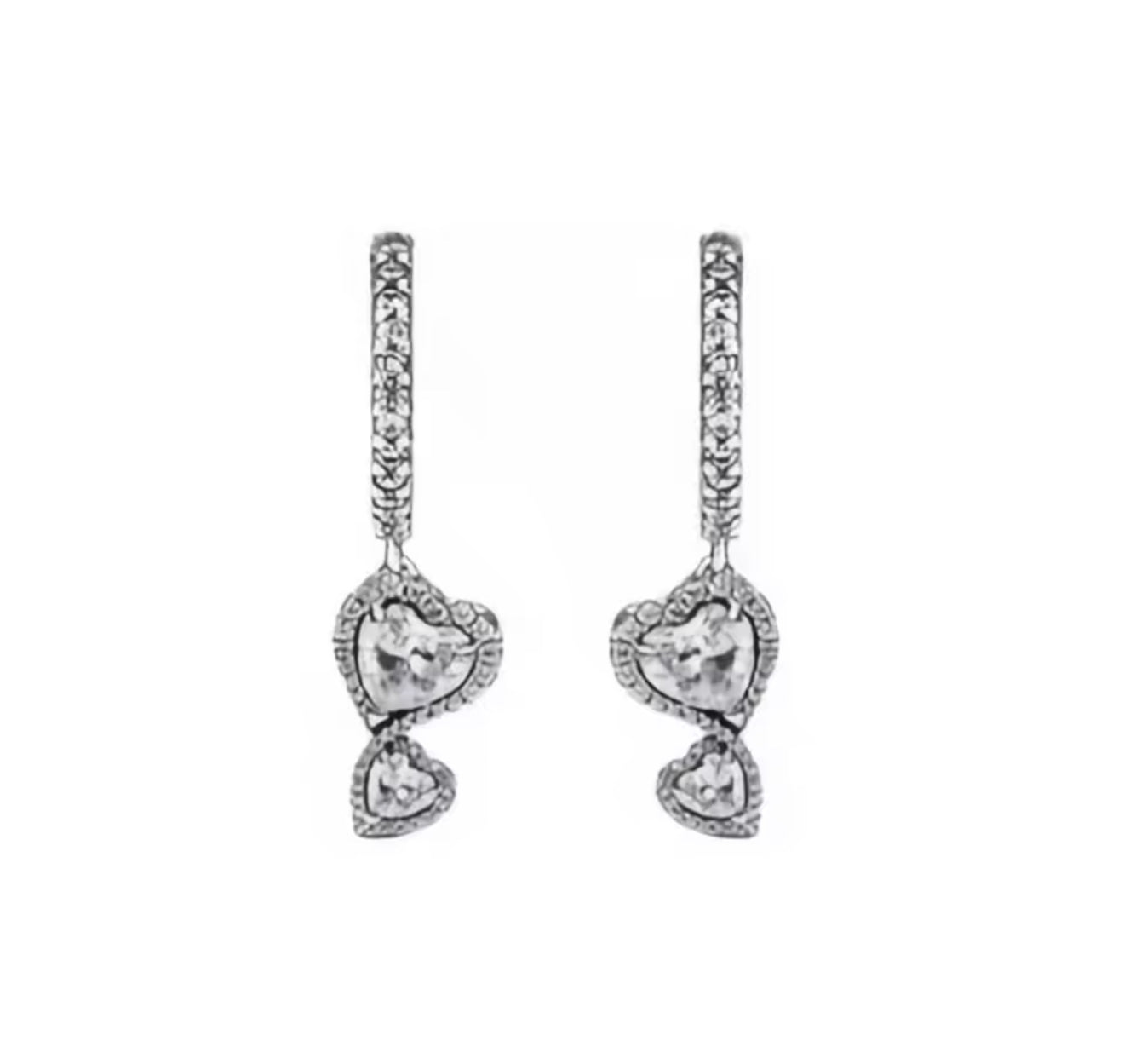 The Silver Sparkling Double Heart Drop Earrings