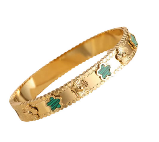 The Gold Emerald Green Clover Bangle