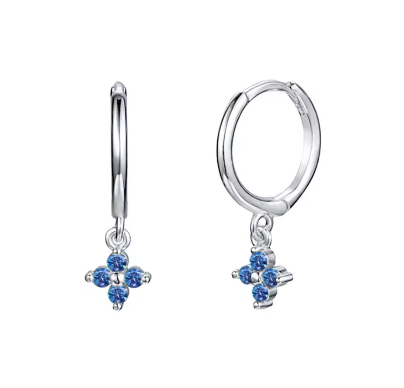 The Silver Sapphire Blue Flower Huggies Earrings