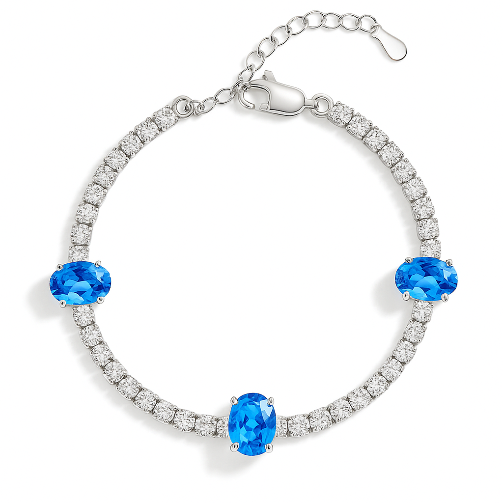 The Silver Icy Blue Sparkling Diamanté Arya Tennis Bracelet