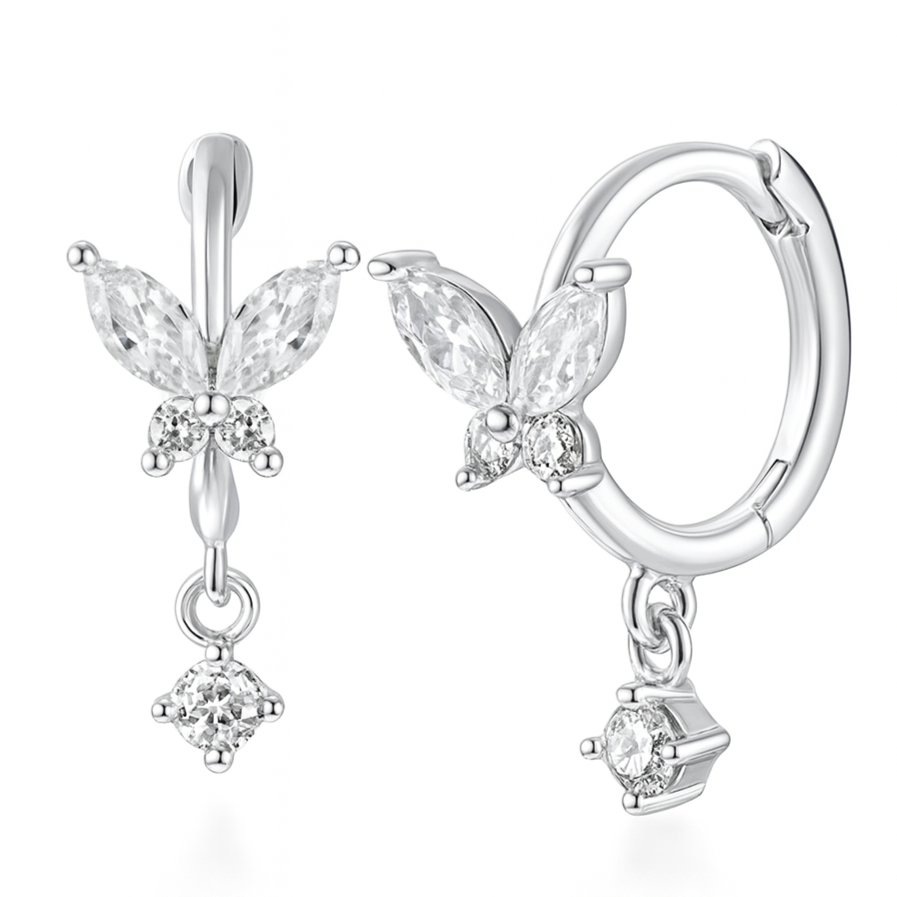 The Silver Sparkling Butterfly Floria Hoops