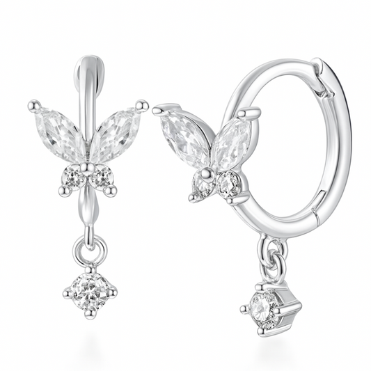 The Silver Sparkling Butterfly Floria Hoops