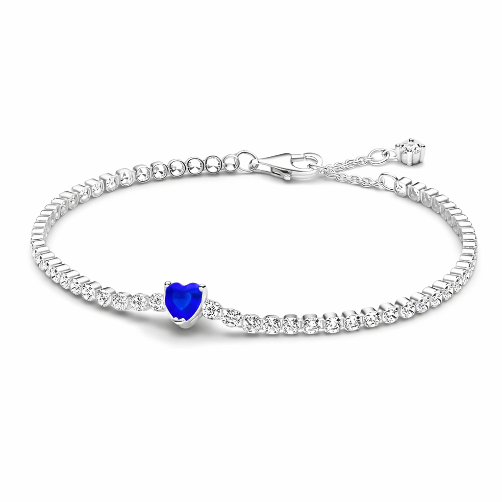 The Silver Ciel Navy Blue Heart Centre Tennis Bracelet