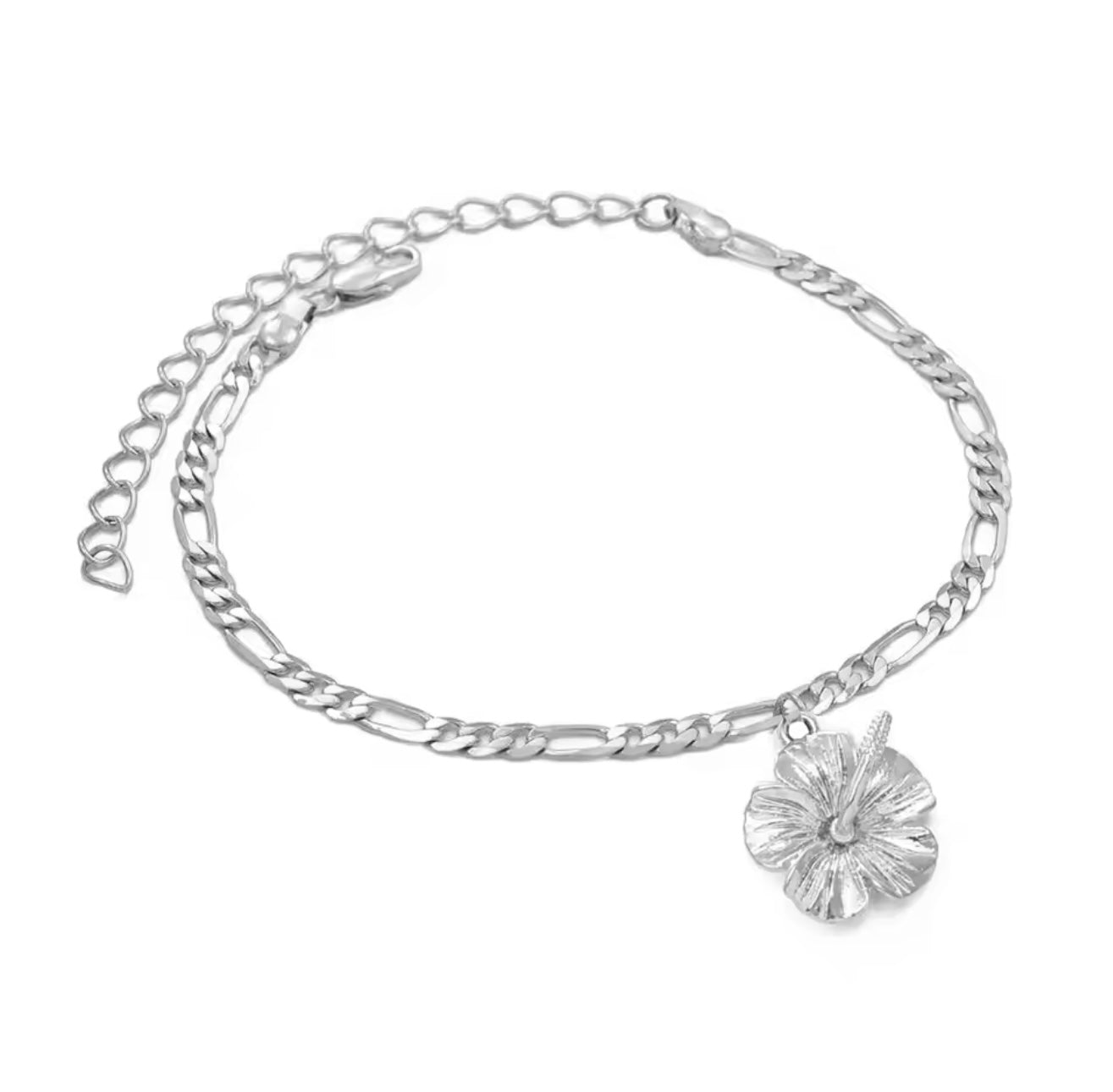 The Silver Beachy Hibiscus Anklet