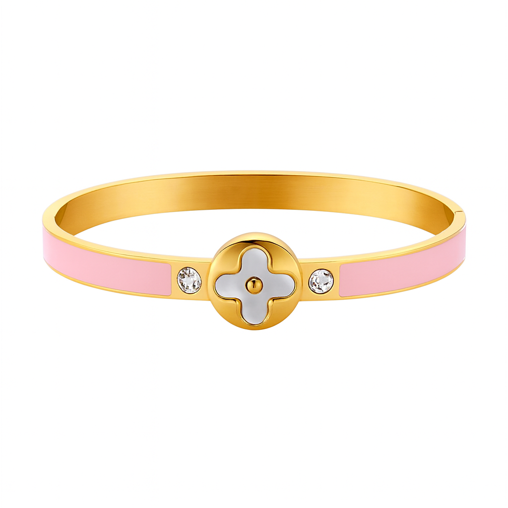 The Golden Rose Pink Victoria Clover Flower Bangle