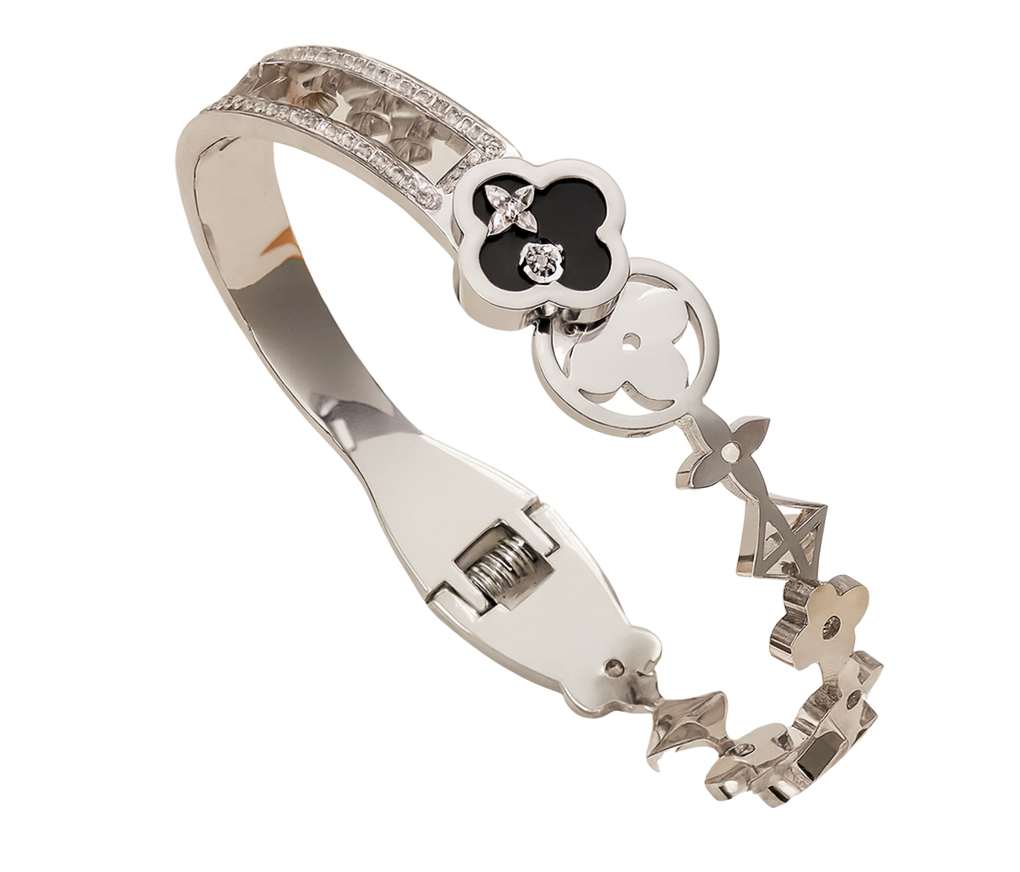 The Silver Noir Classical Chic Flower Bangle