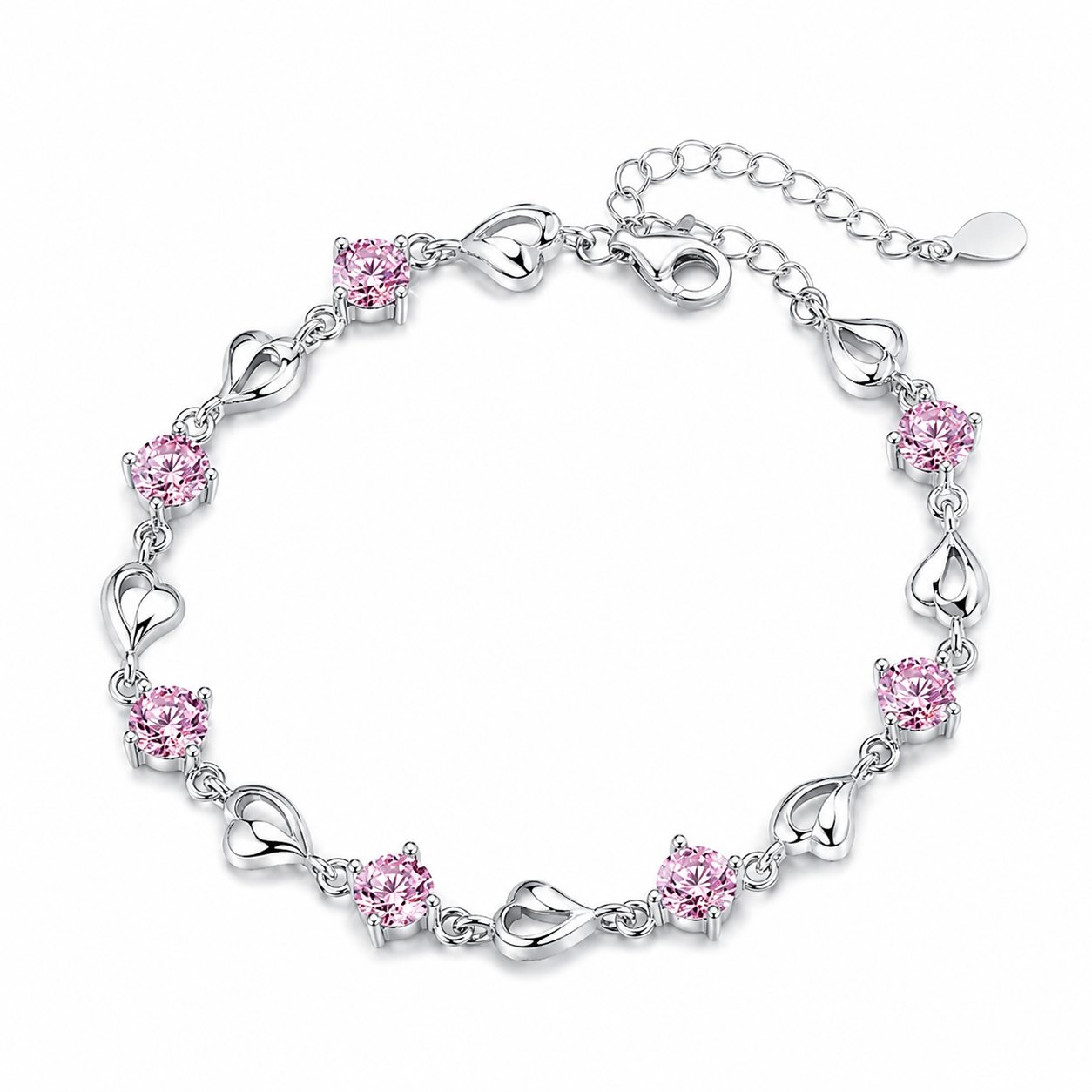 The Silver Bella Pink Heart Gemstone Bracelet