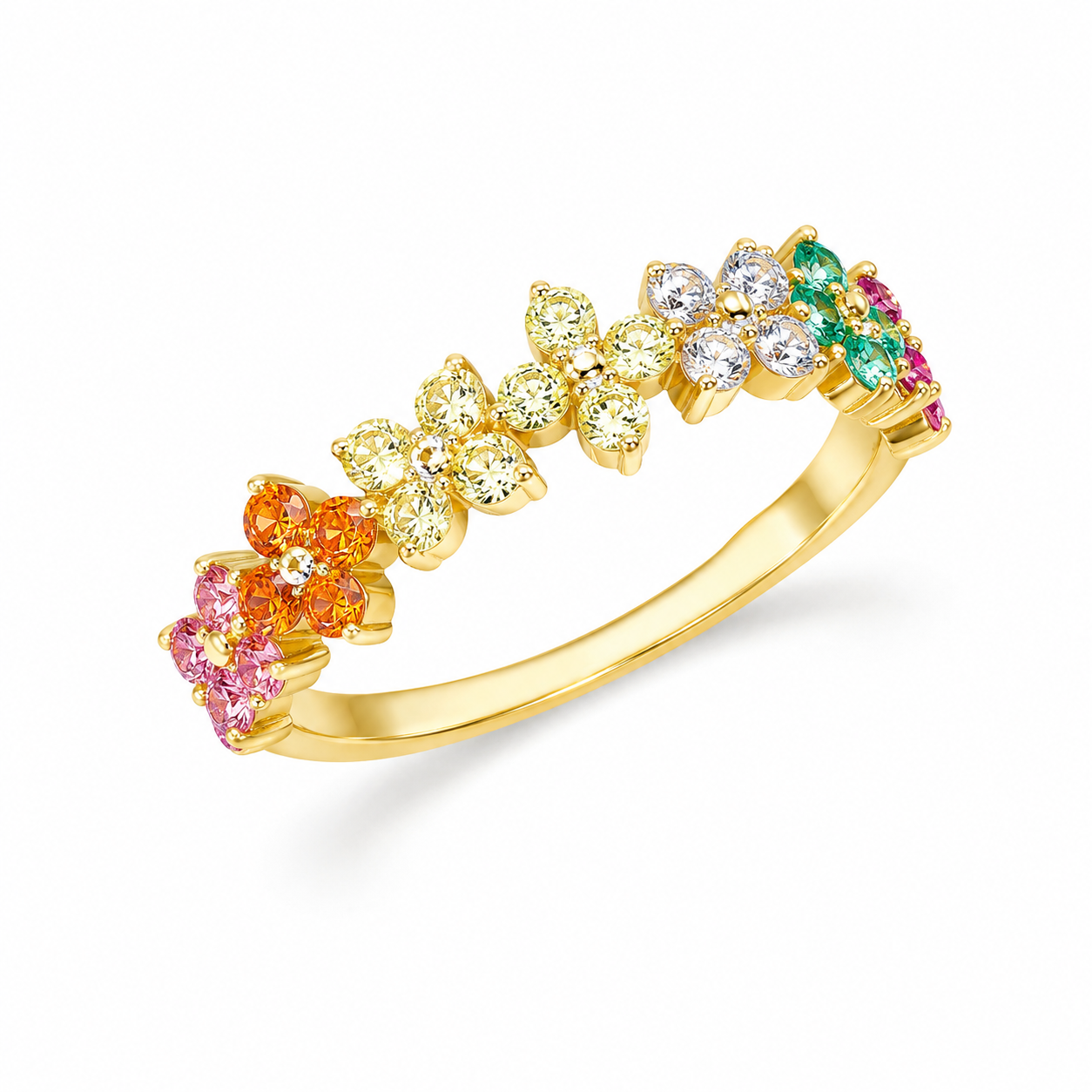 The Gold Sparkling Rainbow Luna Flower Adjustable Ring