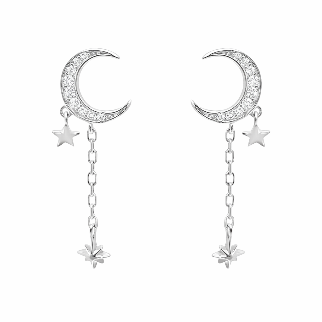 The Celestial Silver Moonlight Drop Earrings