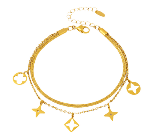 The Golden Bloom Clover Duo-Layer Bracelet