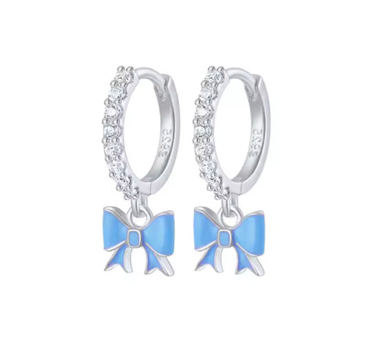 The Silver Pretty Blue Bow Hoop Earrings