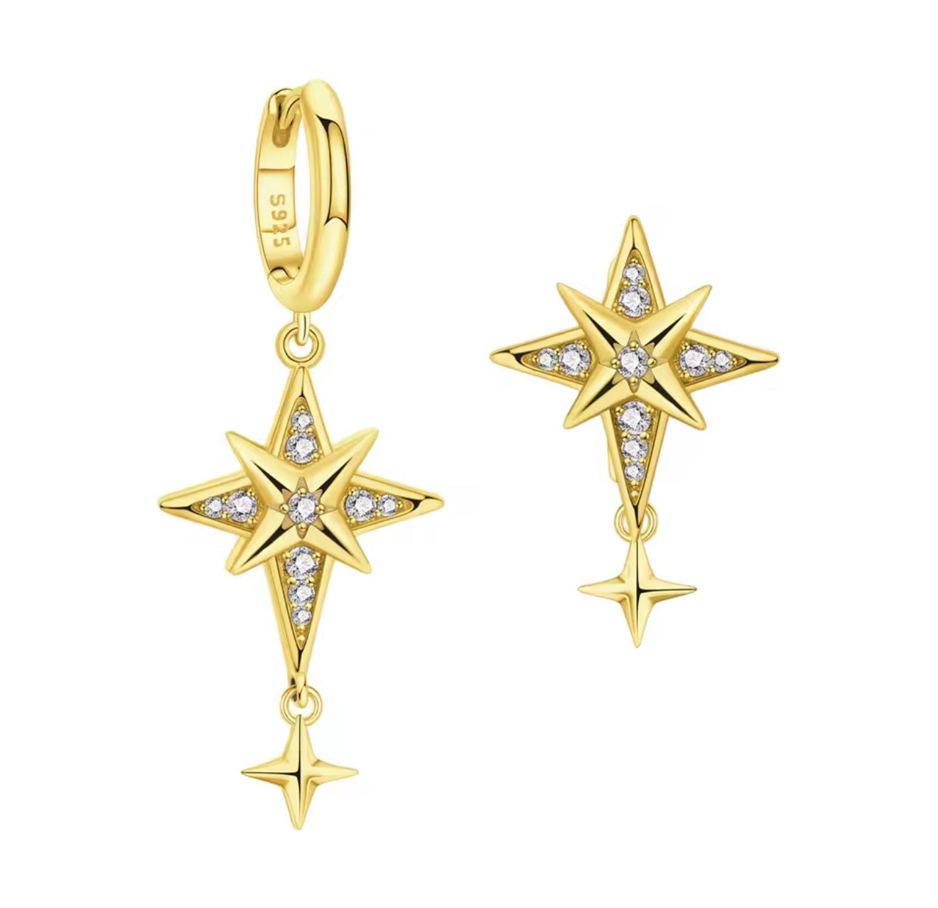 The Gold Polaris North Star Drop Huggie Earrings