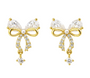 The Gold Frosted Ribbon Drape Bow Dream Stud Earrings
