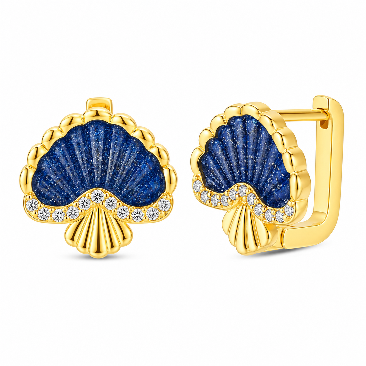 The Gold Midnight Blue Ocean Shell Hoops