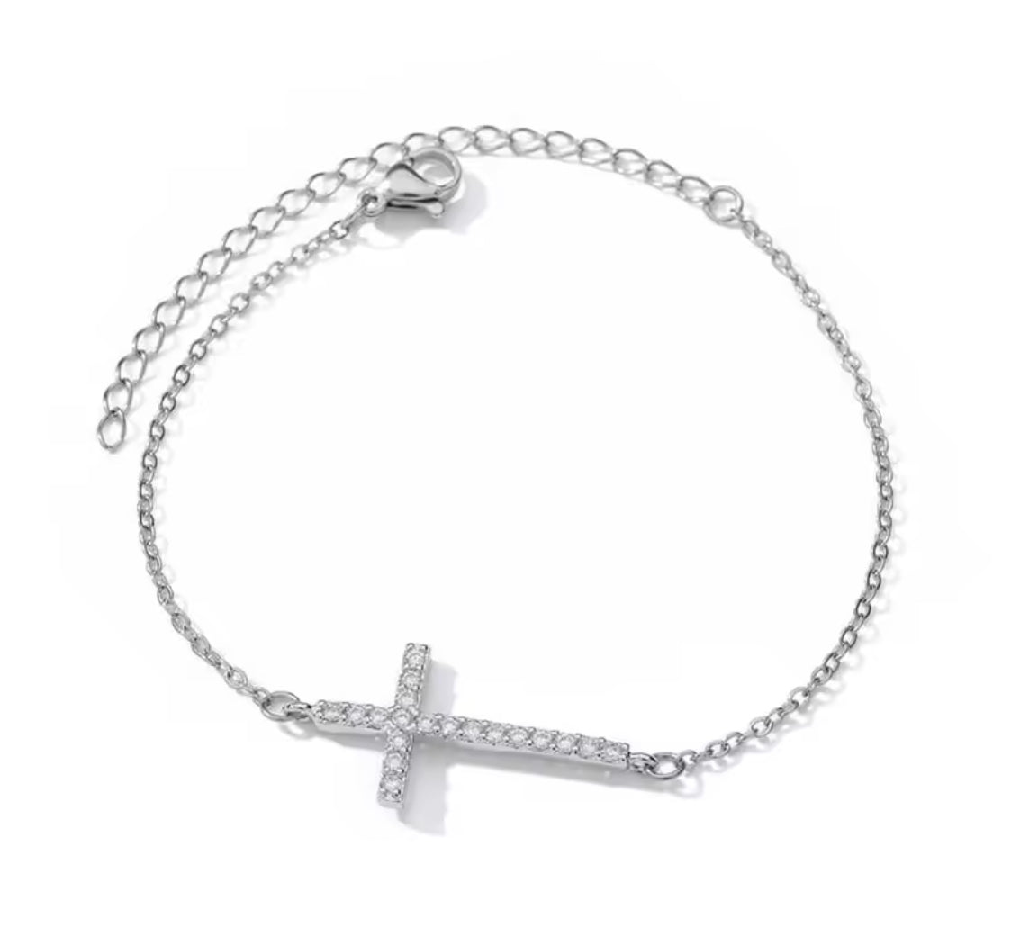 The Silver Dainty Sparkle Cross Bracelet