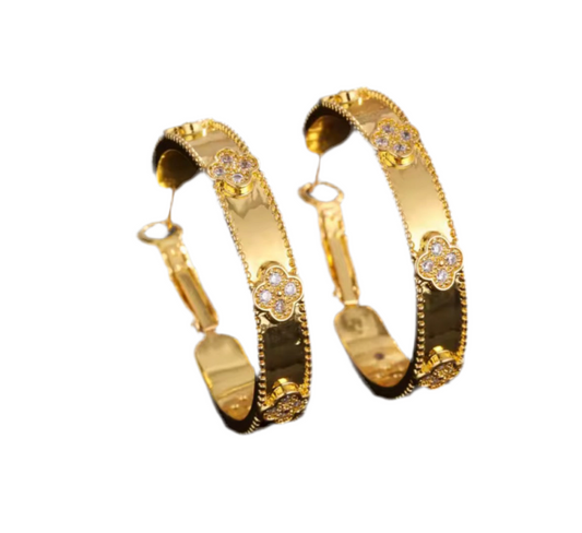 The Gold XL Sparkling Clover Hoop Earrings