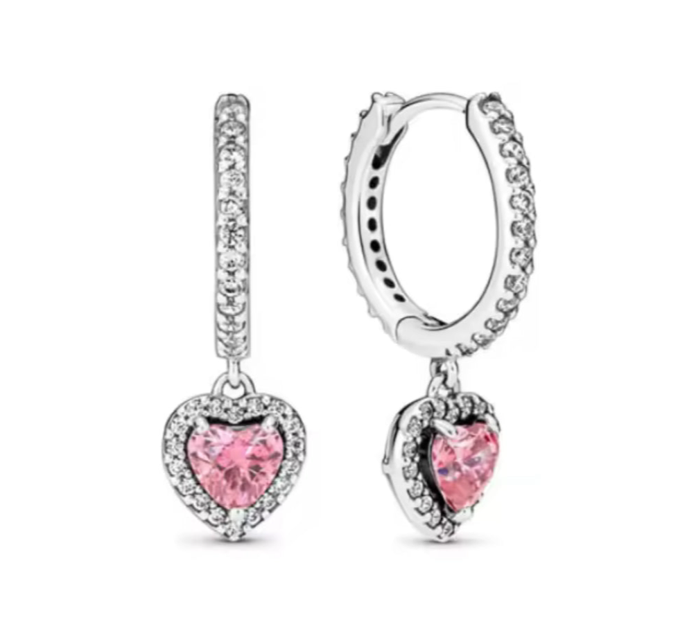 The Silver Pink Celestial Heart Huggies Earrings