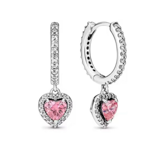 The Silver Pink Celestial Heart Huggies Earrings